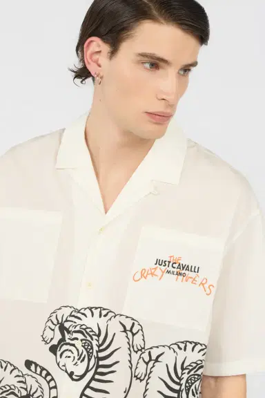 Roberto Cavalli Ivory Shirt with Tigers and Logo | Thumbnail 4 Roberto Cavalli Ivory Shirt with Tigers and Logo | Thumbnail 4