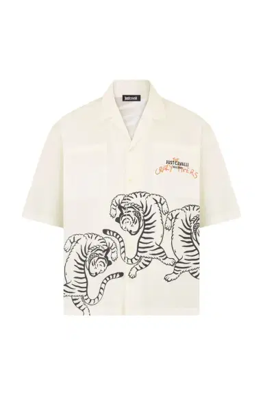 Roberto Cavalli Ivory Shirt with Tigers and Logo | Thumbnail 1 Roberto Cavalli Ivory Shirt with Tigers and Logo | Thumbnail 1