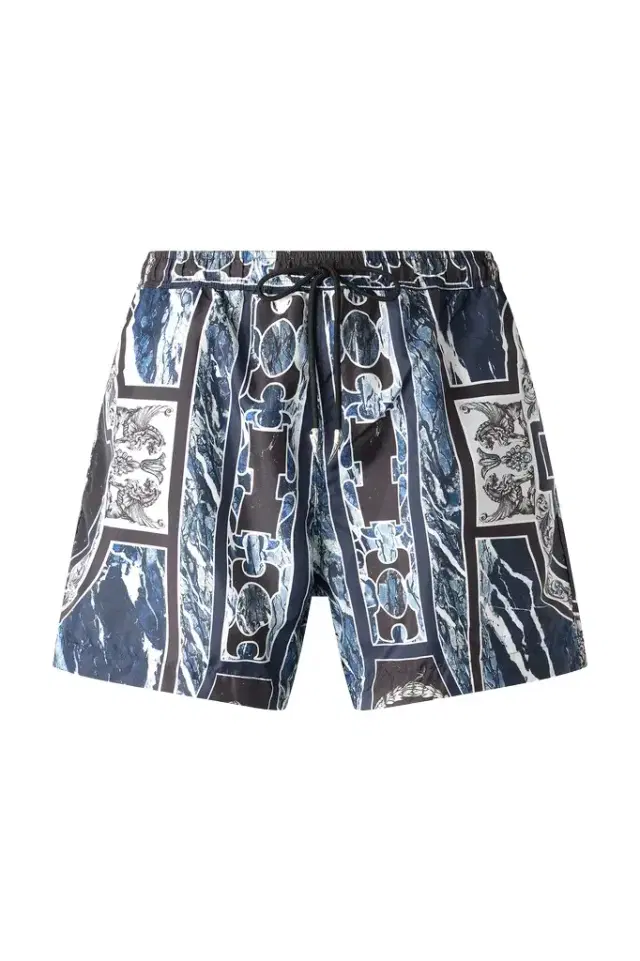 Roberto Cavalli Swim Shorts With Fang And Marble Print