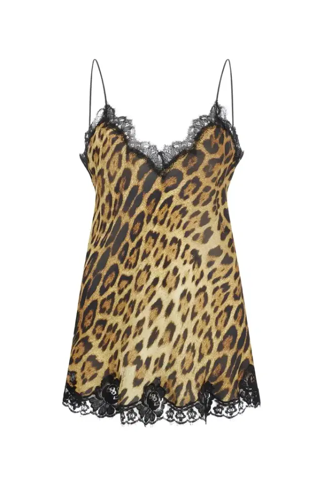 Roberto Cavalli Leopard Print Lace Slip Dress