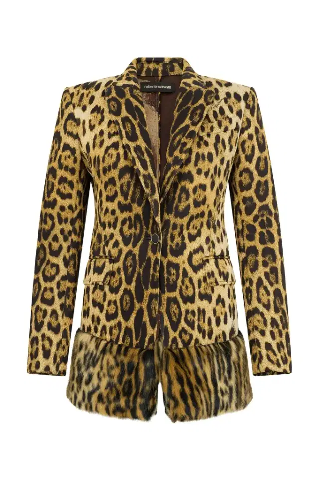 Roberto Cavalli Single-Breasted Blazer With Jaguar Skin Print