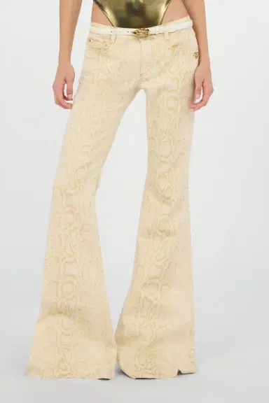 Roberto Cavalli White Flared Jeans with Gold Python Motif | Thumbnail 2