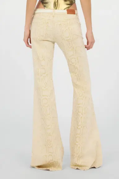 Roberto Cavalli White Flared Jeans with Gold Python Motif | Thumbnail 3