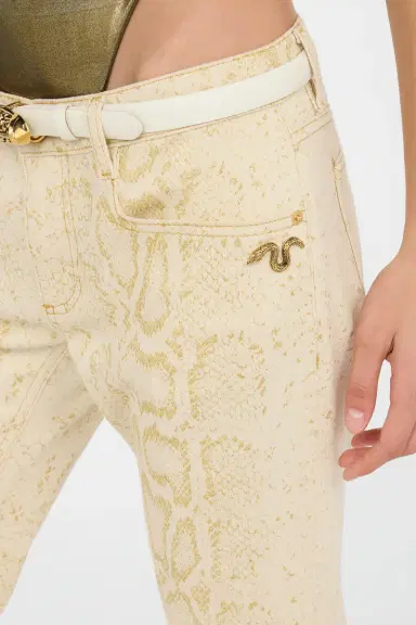 Roberto Cavalli White Flared Jeans with Gold Python Motif | Thumbnail 5