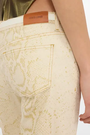 Roberto Cavalli White Flared Jeans with Gold Python Motif | Thumbnail 6