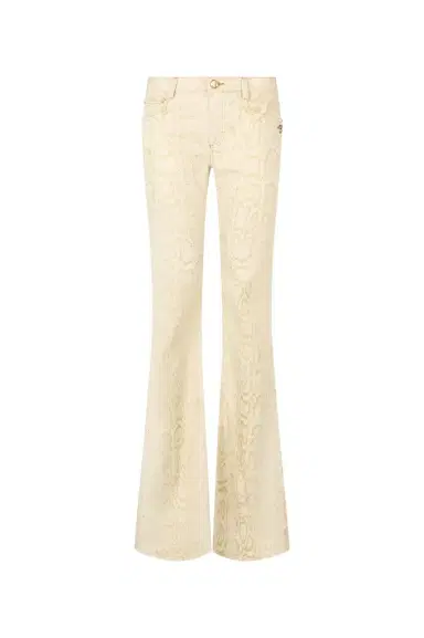 Roberto Cavalli White Flared Jeans with Gold Python Motif | Thumbnail 1