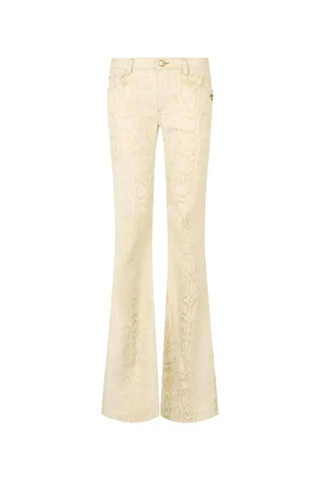 White Flared Jeans with Gold Python Motif