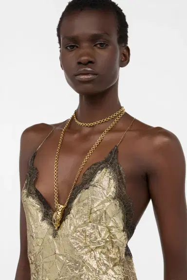 Roberto Cavalli Gold Maxi Dress in Craquelé Silk Blend | Thumbnail 5