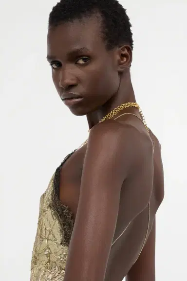 Roberto Cavalli Gold Maxi Dress in Craquelé Silk Blend | Thumbnail 6
