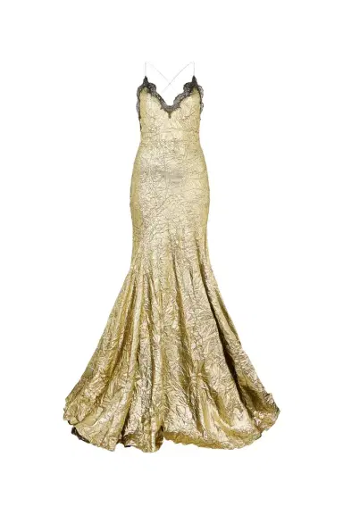 Roberto Cavalli Gold Maxi Dress in Craquelé Silk Blend | Thumbnail 1