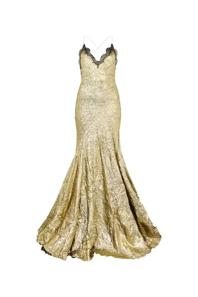 Gold Maxi Dress in Craquelé Silk Blend