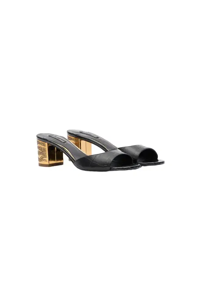 Roberto Cavalli Mules With Thick Golden Heel