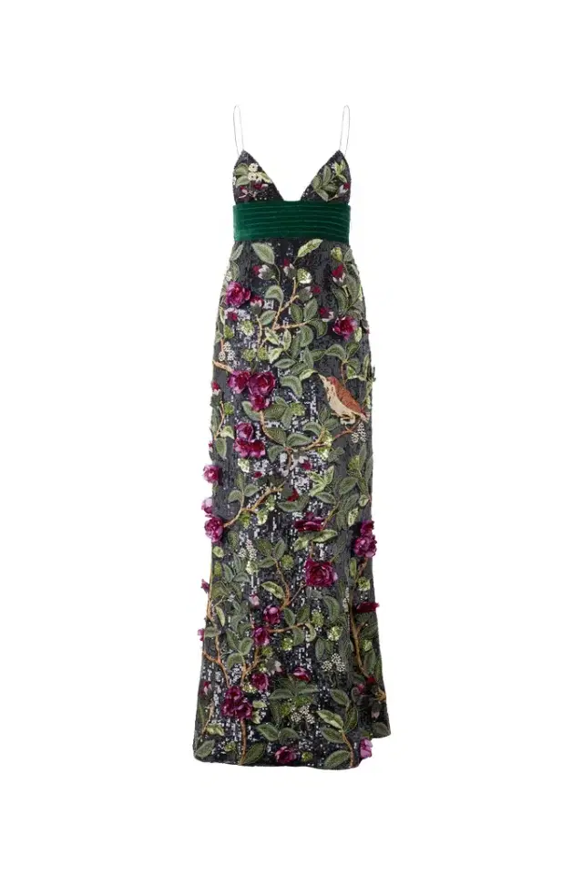 Roberto Cavalli Long Black Dress With Multicolor Decorations