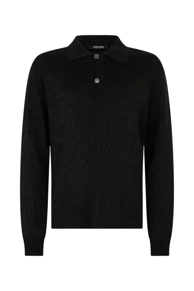 Jaguar Skin Long-Sleeved Knitted Polo