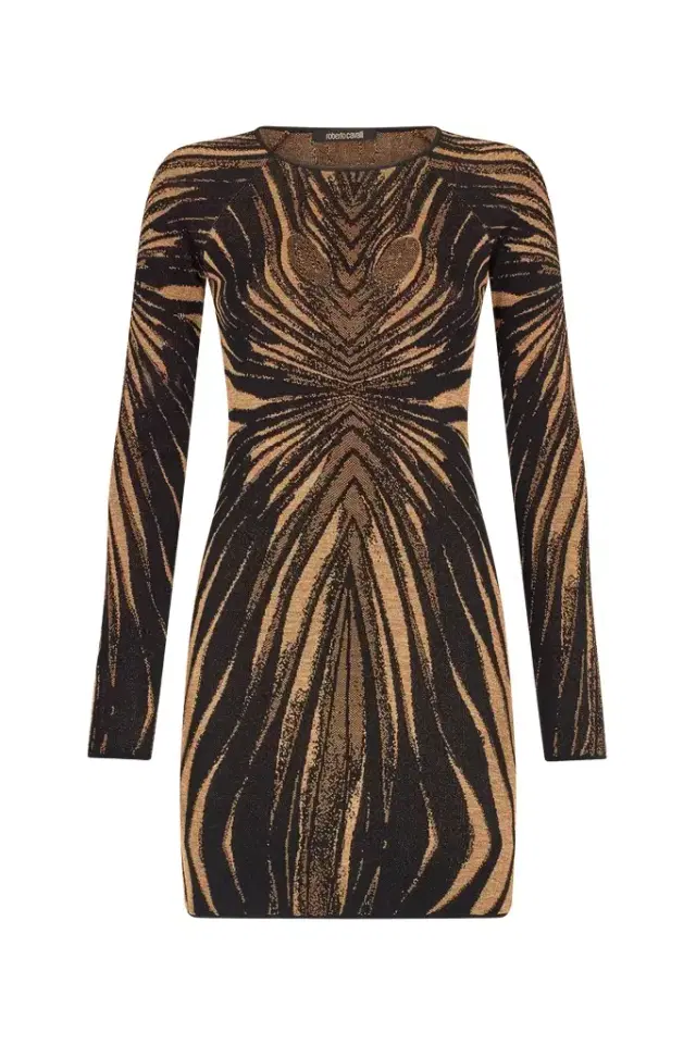 Roberto Cavalli Short knit dress with Ray of Gold print