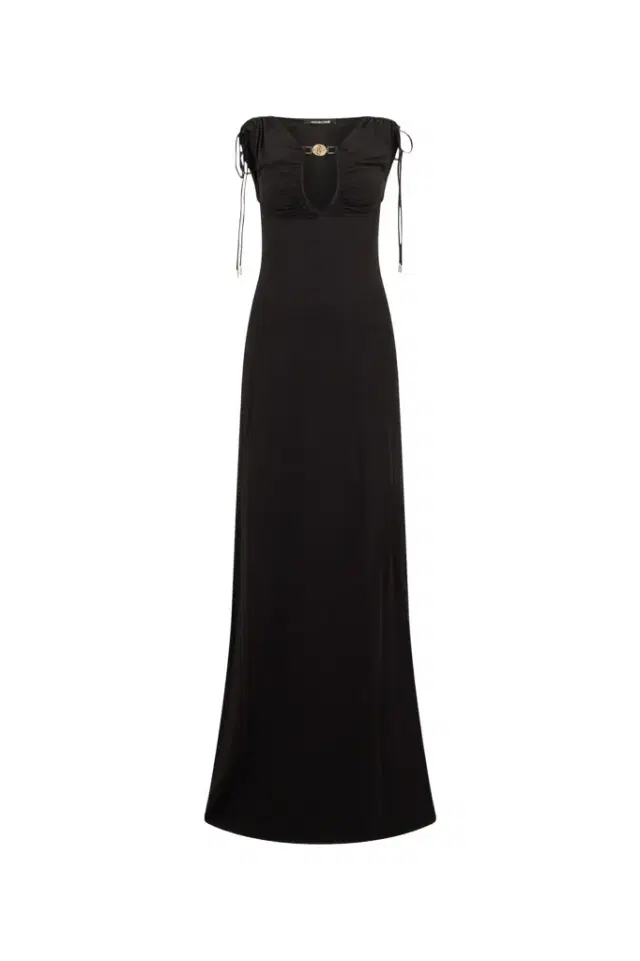 Roberto Cavalli Black Maxi Dress with Mirror Snake Detail
