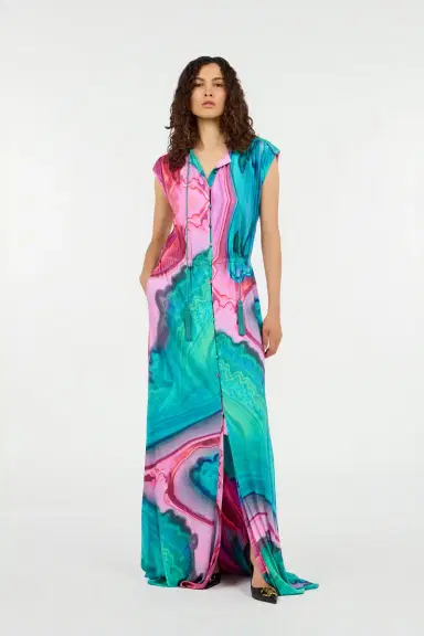 Roberto Cavalli Long dress chemisier with multicolor marbled print | Thumbnail 7 Roberto Cavalli Long dress chemisier with multicolor marbled print | Thumbnail 7