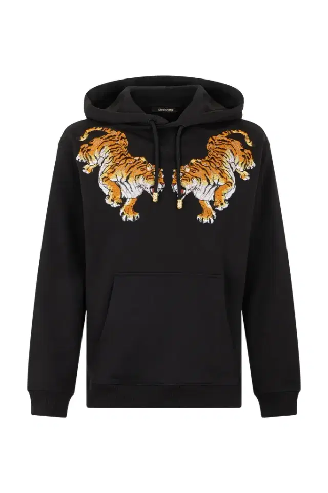 Black Hooded Sweatshirt With Tiger Embroidery