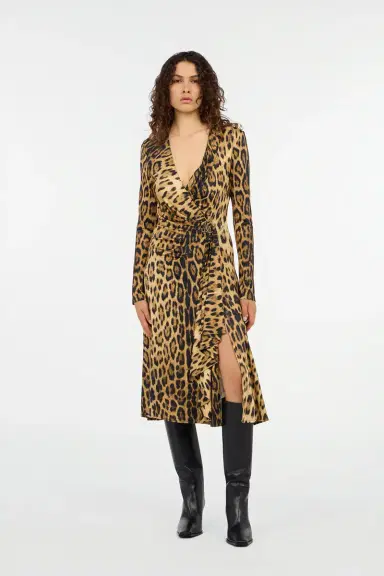 Roberto Cavalli Jaguar Skin Print Wrap Midi Dress | Thumbnail 7 Roberto Cavalli Jaguar Skin Print Wrap Midi Dress | Thumbnail 7