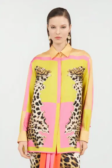 Roberto Cavalli Silk Shirt with Cavalli Pop Print | Thumbnail 2