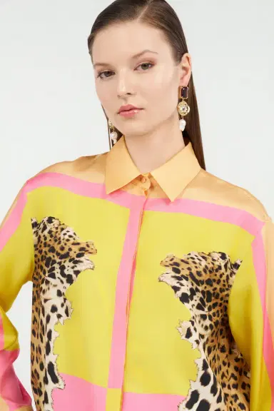 Roberto Cavalli Silk Shirt with Cavalli Pop Print | Thumbnail 5
