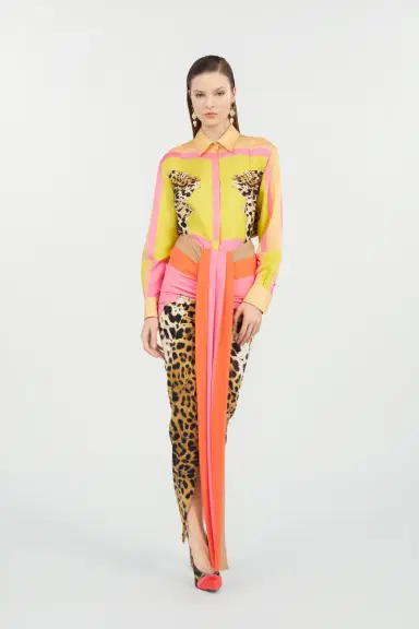 Roberto Cavalli Silk Shirt with Cavalli Pop Print | Thumbnail 7