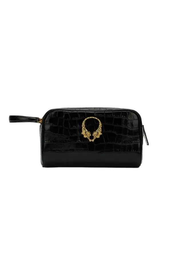Roberto Cavalli Black Leather Cosmetic Case