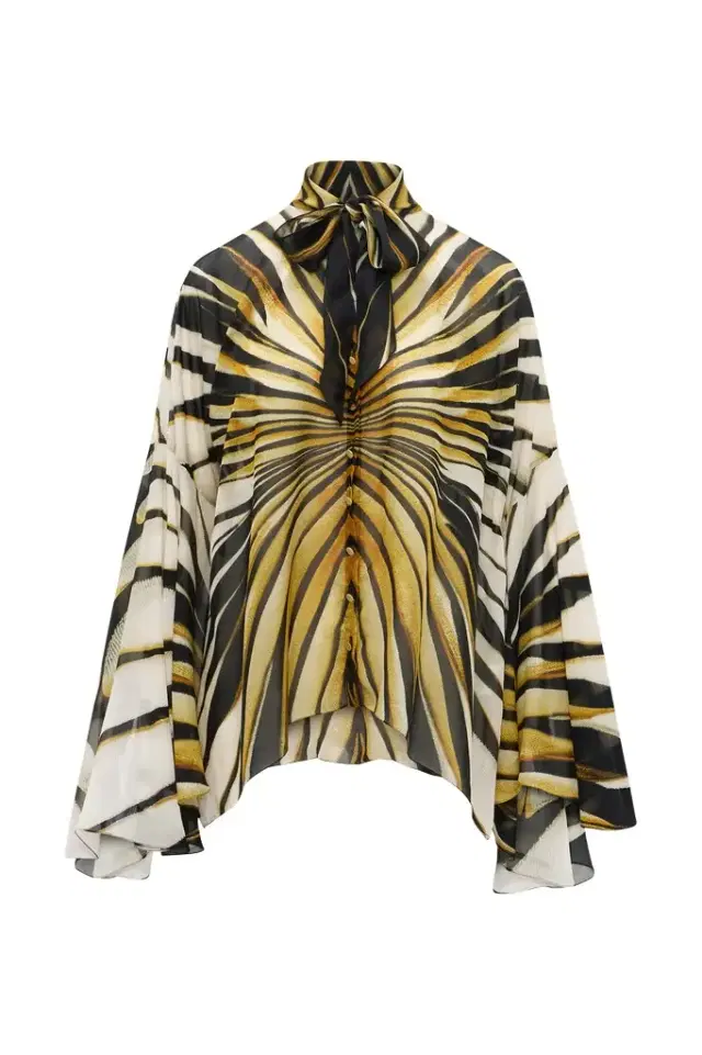 Roberto Cavalli Ray of Gold Print Silk Shirt