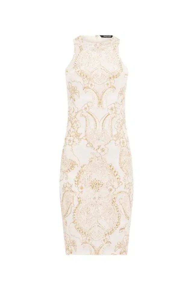 Roberto Cavalli Ornamental White Print Dress