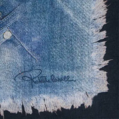 Roberto Cavalli Cotton Scarf with Denim Patchwork Print | Thumbnail 2 Roberto Cavalli Cotton Scarf with Denim Patchwork Print | Thumbnail 2