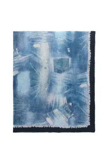 Roberto Cavalli Cotton Scarf with Denim Patchwork Print | Thumbnail 1 Roberto Cavalli Cotton Scarf with Denim Patchwork Print | Thumbnail 1