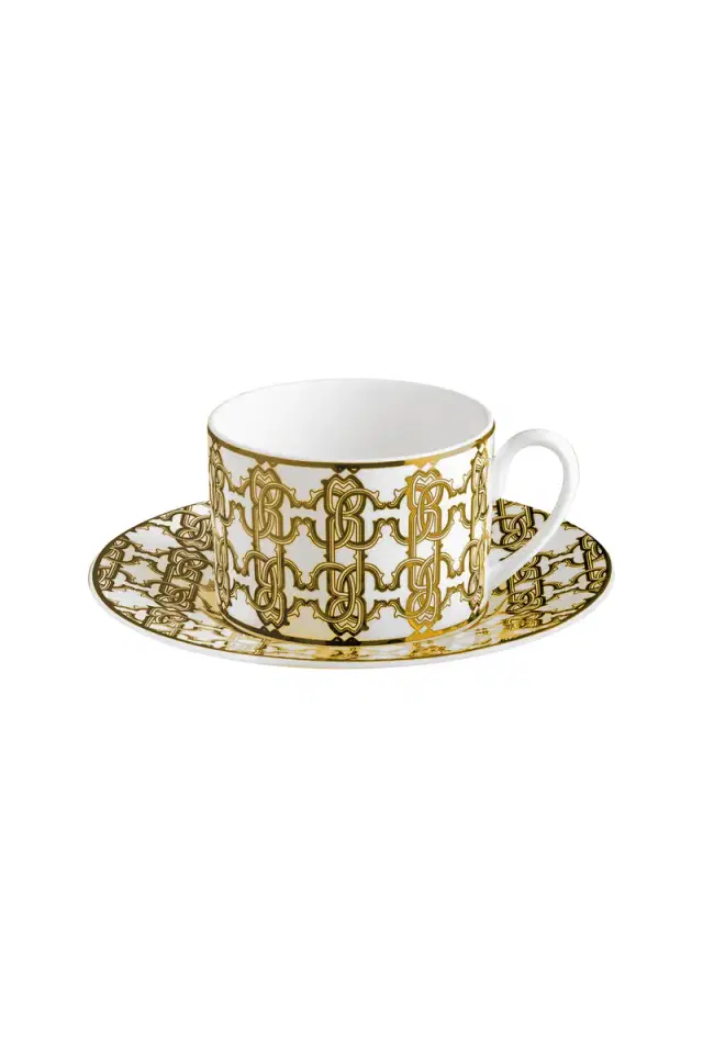 Roberto Cavalli Monogram Gold 2 Tea Cups In Gift Box