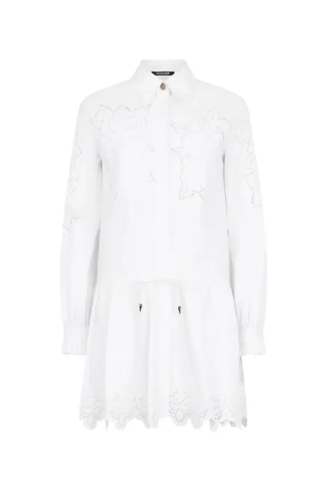 Roberto Cavalli Mini Shirt Dress With Perforated Roses