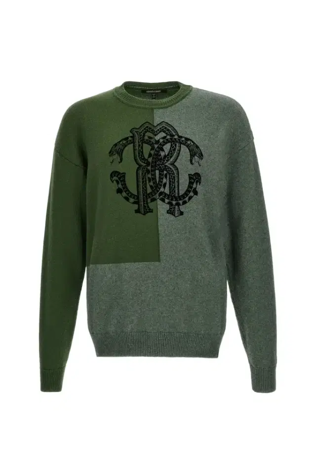 Roberto Cavalli Green Two-Tone Sweater with Monogram RC