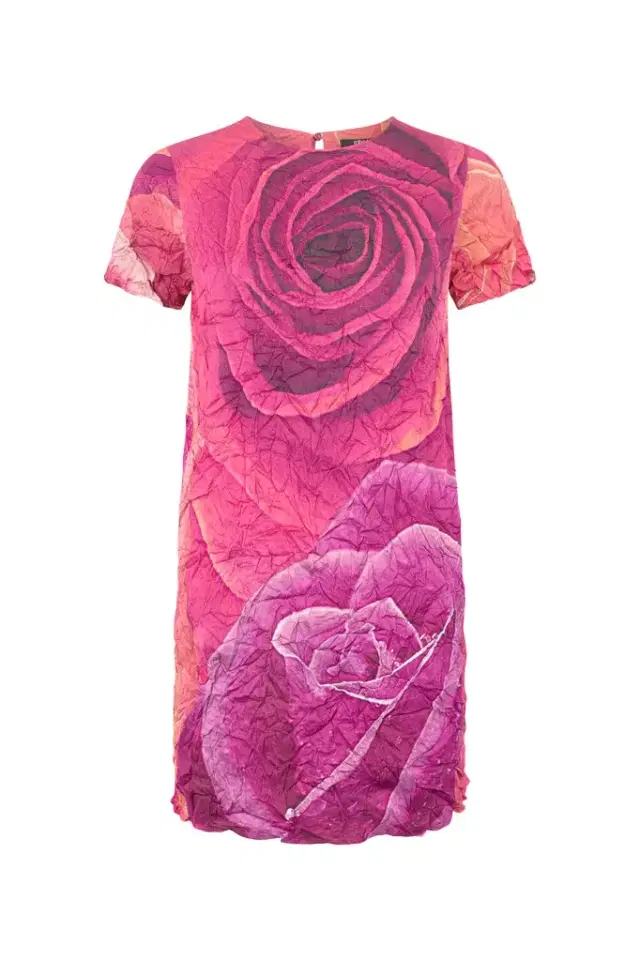 Roberto Cavalli Crinkle-Effect Dress With Rose Print