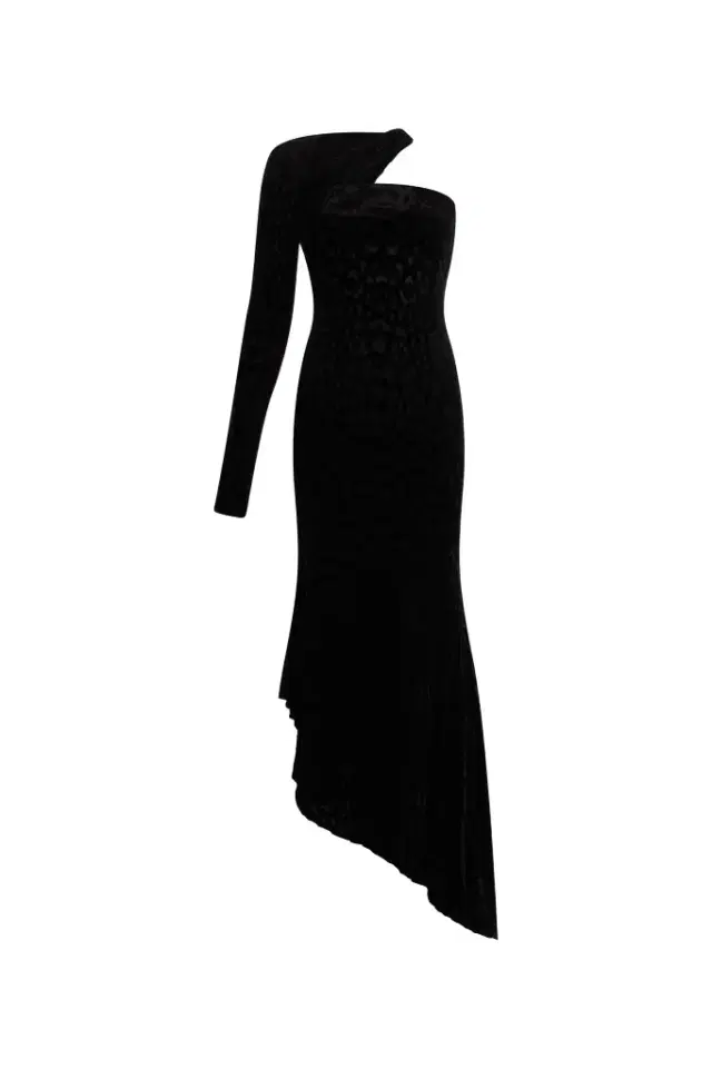 Roberto Cavalli Asymmetrical Black Dress With Jaguar Skin Pattern