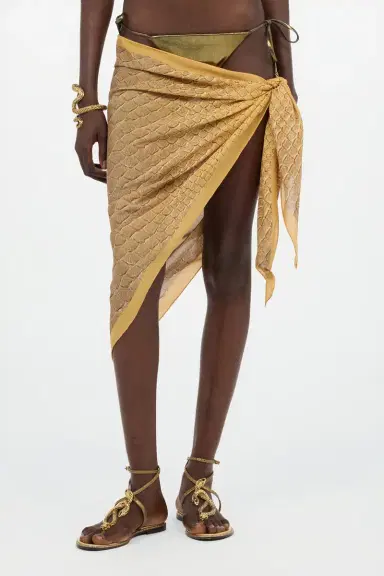 Roberto Cavalli Silk Pareo with Beige and Sand Serpentine Print | Thumbnail 2