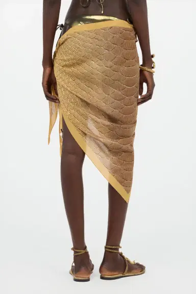 Roberto Cavalli Silk Pareo with Beige and Sand Serpentine Print | Thumbnail 3