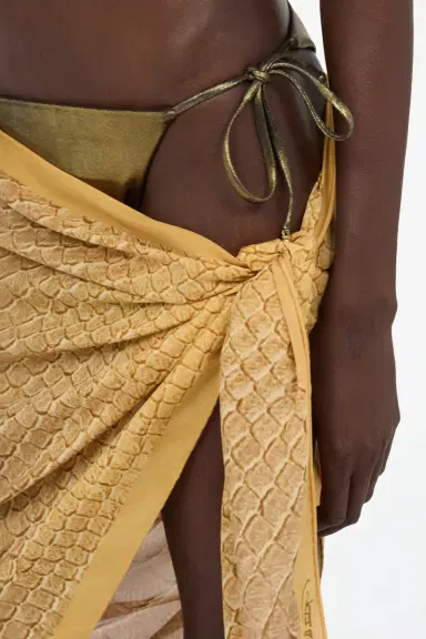 Roberto Cavalli Silk Pareo with Beige and Sand Serpentine Print | Thumbnail 5