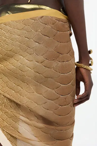 Roberto Cavalli Silk Pareo with Beige and Sand Serpentine Print | Thumbnail 6