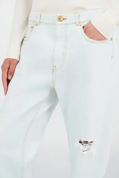 Roberto Cavalli Light-Wash Denim Jeans with Distressed Details | Thumbnail 5