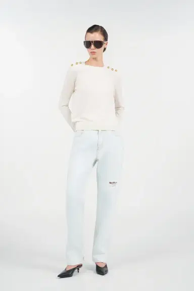 Roberto Cavalli Light-Wash Denim Jeans with Distressed Details | Thumbnail 7