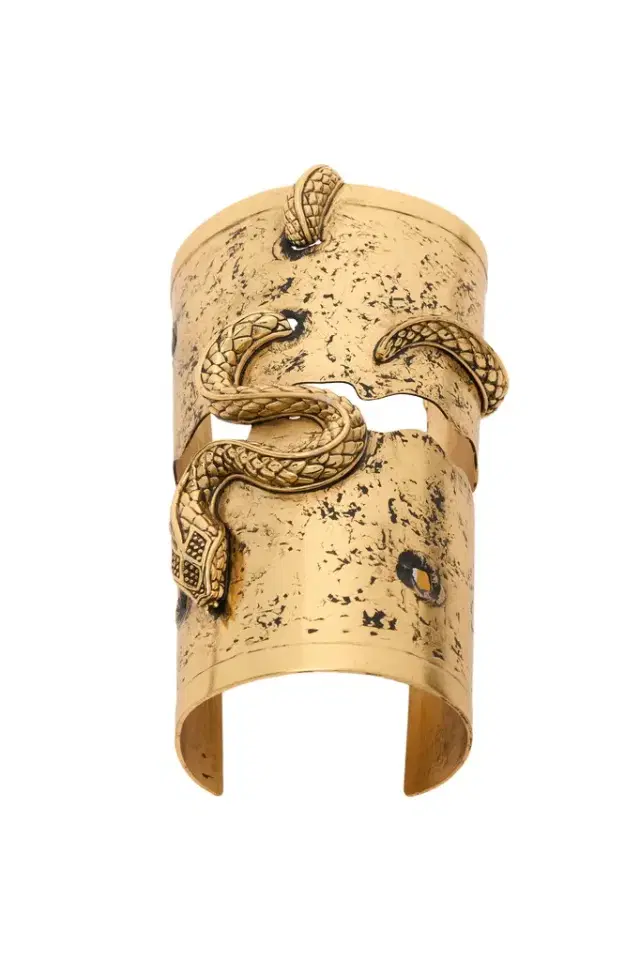 Antiqued Gold Cuff Bracelet with Snake