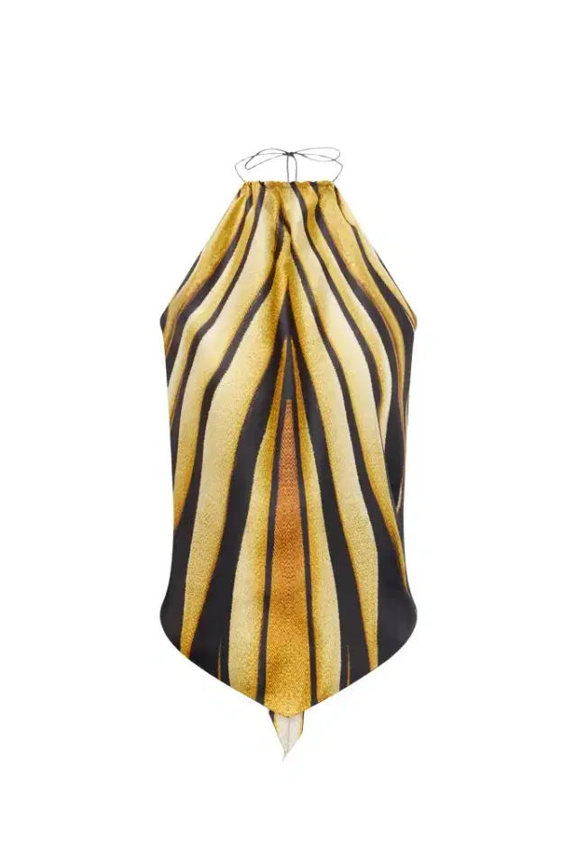 Roberto Cavalli Ray Of Gold Print Silk Halter Top
