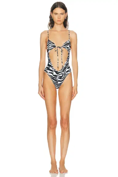 The Attico Zebra One Piece Swimsuit | Thumbnail 1 The Attico Zebra One Piece Swimsuit | Thumbnail 1