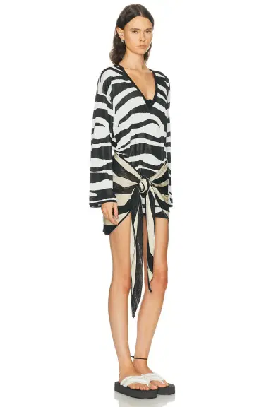 THE ATTICO Zebra V Neck Mini Dress | Thumbnail 2