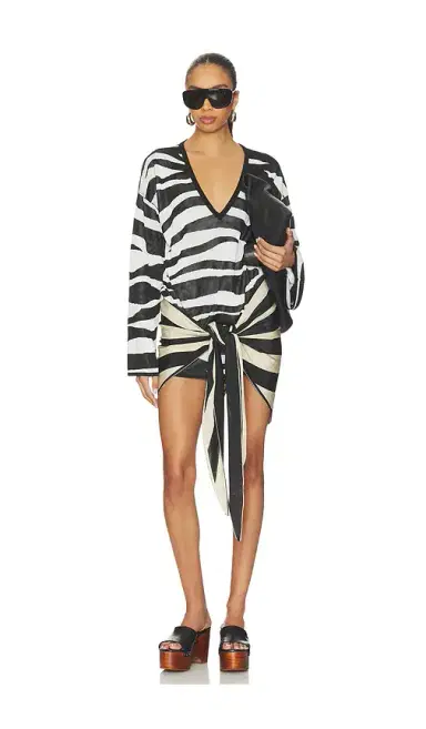 THE ATTICO Zebra V Neck Mini Dress | Thumbnail 4