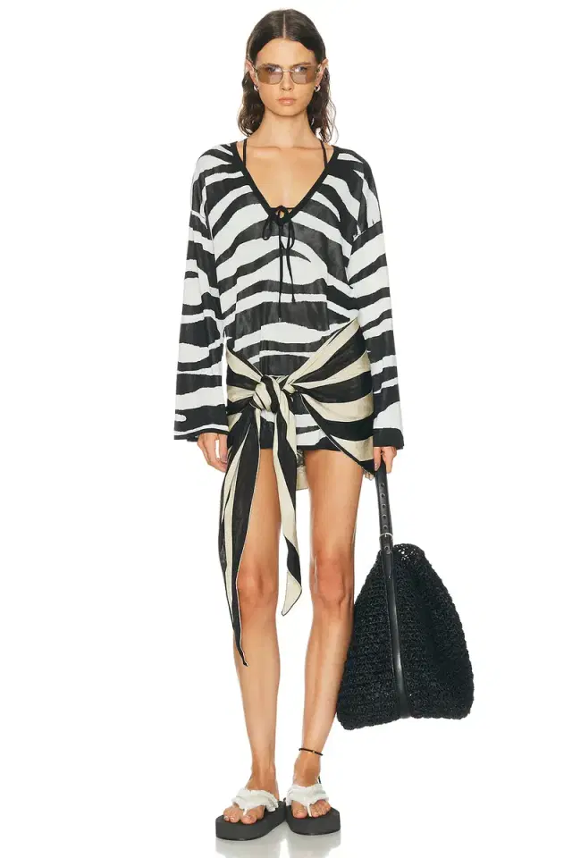 THE ATTICO Zebra V Neck Mini Dress