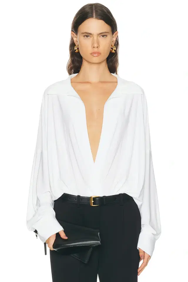 Norma Kamali Super Oversized Boyfriend Shirt Bodysuit