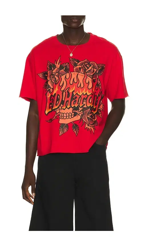 Ed Hardy Skull Roses Boxy Cropped Tee